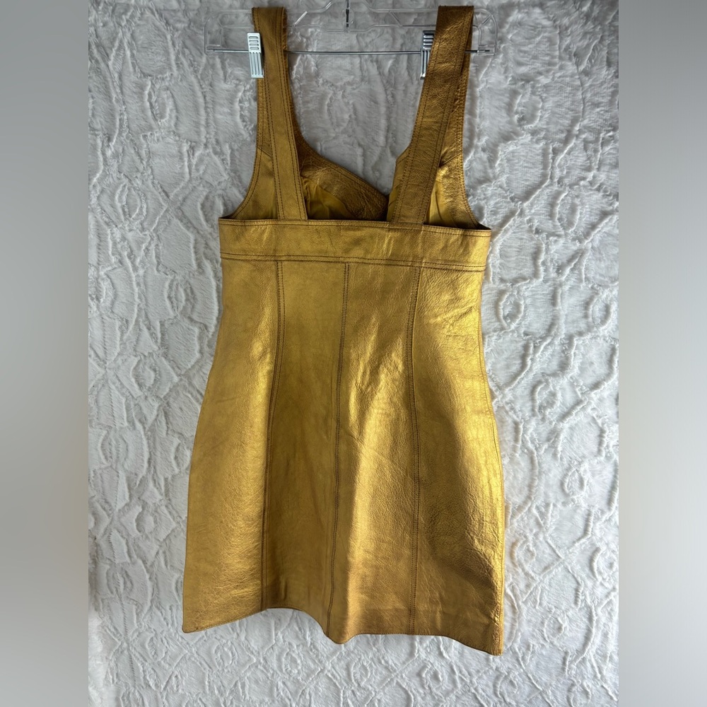 NWT Free People Women's Goldie Leather Mini Dress Gold, Size 8 - Picture 7 of 13